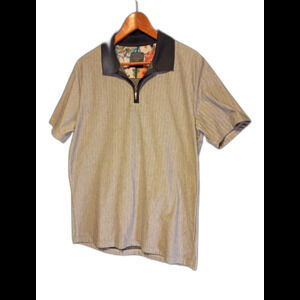 Guide London Premium Floral Lined Zip Polo Herringbone Gray/Navy L